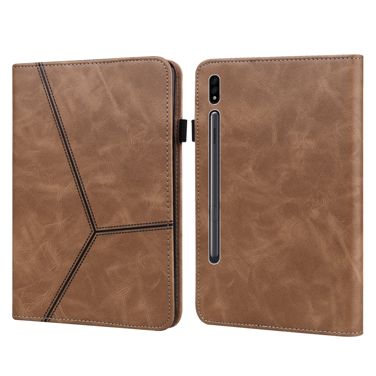 For Samsung Galaxy Tab S7+ T970 / S7 FE T730 Solid Color Embossed Striped Leather Tablet Case