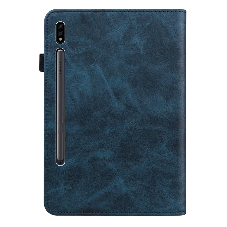 For Samsung Galaxy Tab S7+ T970 / S7 FE T730 Solid Color Embossed Striped Leather Tablet Case