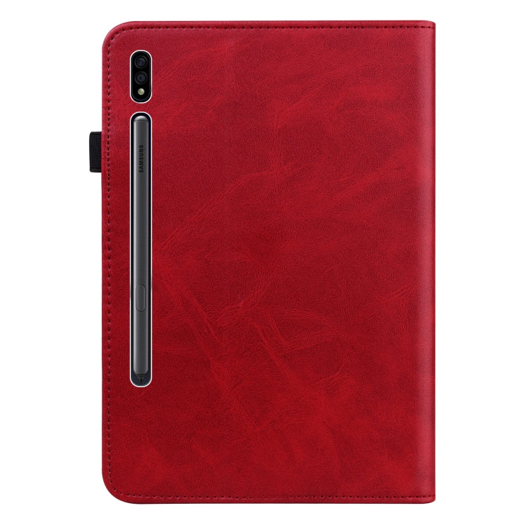 For Samsung Galaxy Tab S7+ T970 / S7 FE T730 Solid Color Embossed Striped Leather Tablet Case