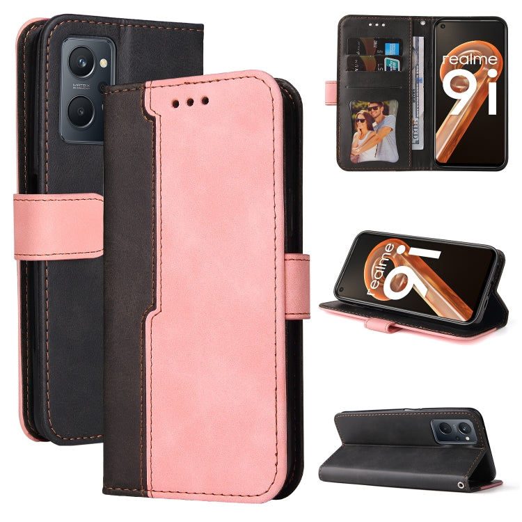 For OPPO Realme 9i/A36 4G/A76 4G Overseas Version Stitching-Color PU Leather Phone Case