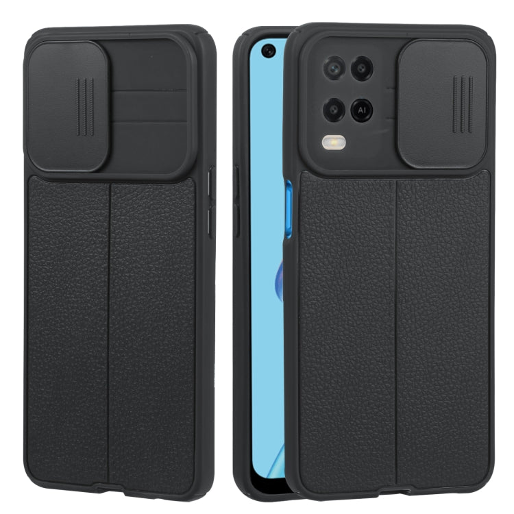 For OPPO A54 4G Litchi Texture Sliding Camshield TPU Phone Case