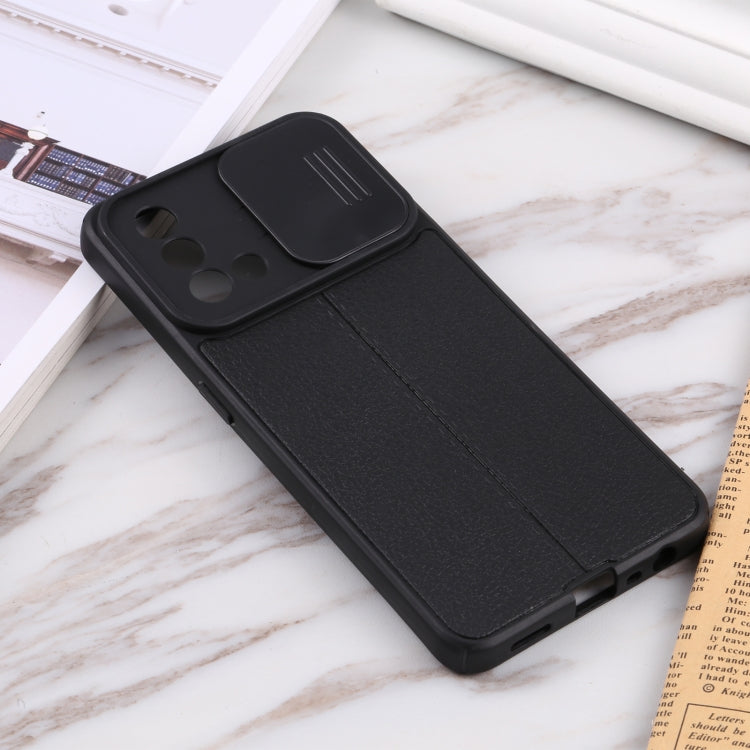 For OPPO A74 4G / F19 Litchi Texture Sliding Camshield TPU Phone Case