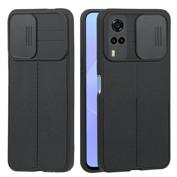 For OPPO F17 Pro / Reno4 Lite / A93 / Reno4 F Litchi Texture Sliding Camshield TPU Phone Case