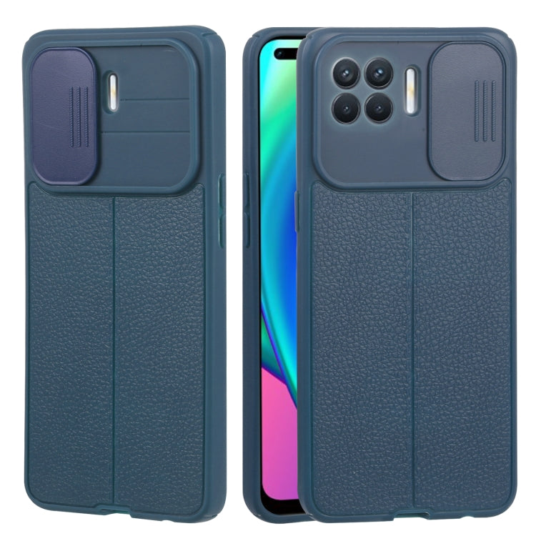 For OPPO F17 Pro / Reno4 Lite / A93 / Reno4 F Litchi Texture Sliding Camshield TPU Phone Case