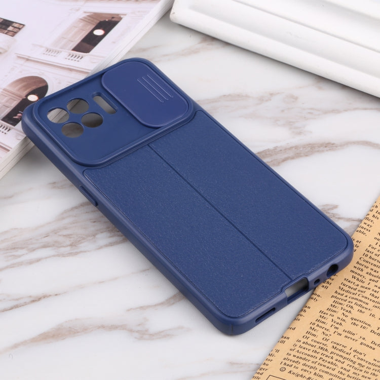 For OPPO F17 Pro / Reno4 Lite / A93 / Reno4 F Litchi Texture Sliding Camshield TPU Phone Case