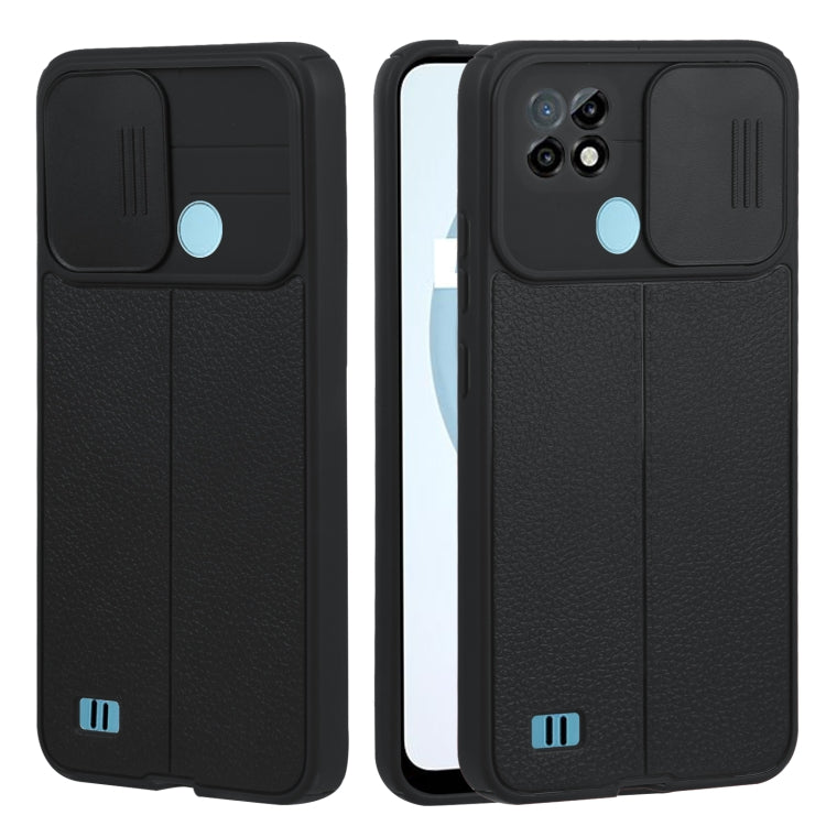 For OPPO Realme C21 Litchi Texture Sliding Camshield TPU Phone Case