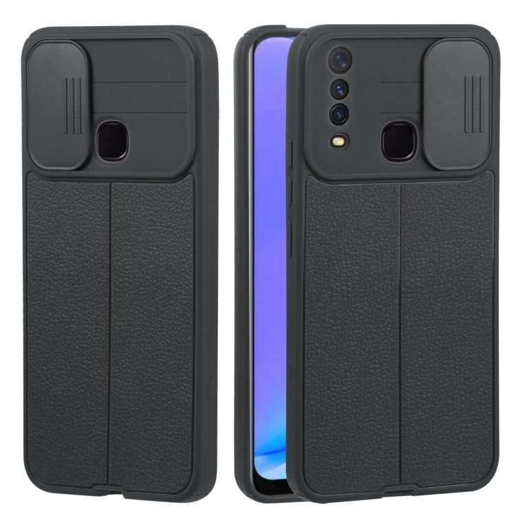 For vivo Y17 Litchi Texture Sliding Camshield TPU Phone Case