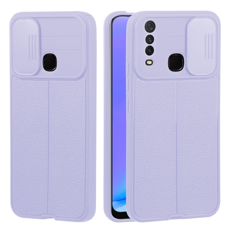 For vivo Y17 Litchi Texture Sliding Camshield TPU Phone Case