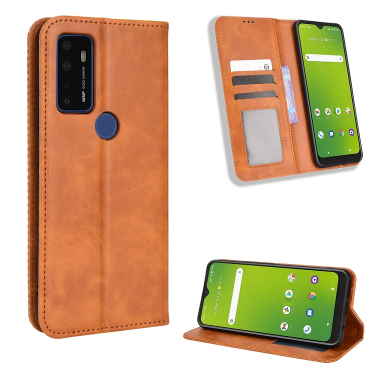For Cricket Dream 5G / AT&T Radiant Max 5 Magnetic Buckle Retro Texture Leather Phone Case