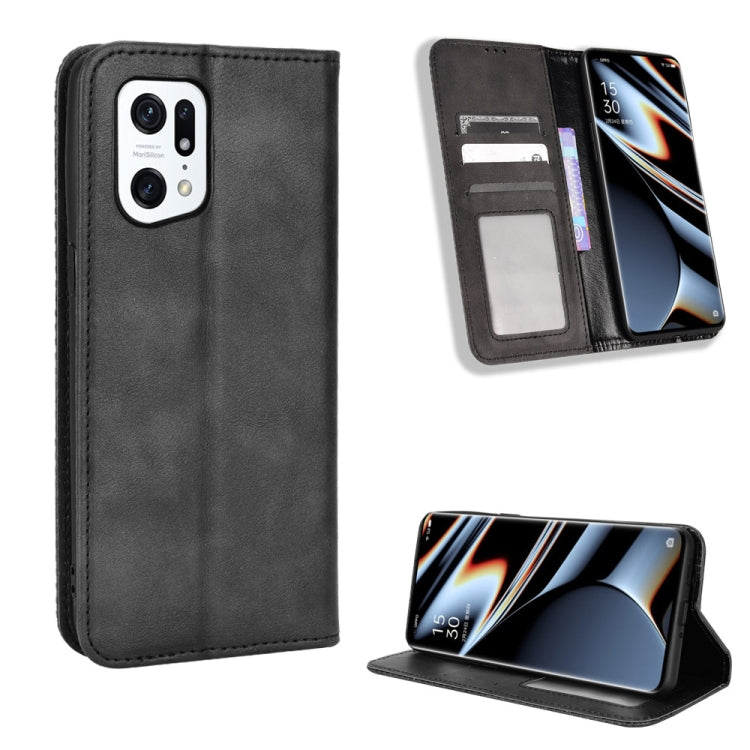 For OPPO Find X5 Pro Magnetic Buckle Retro Texture Leather Phone Case