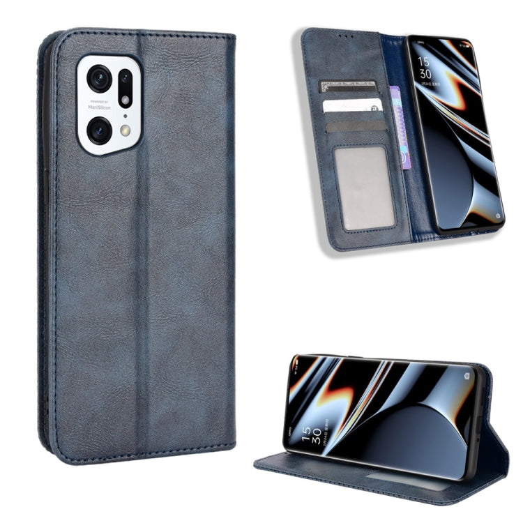 For OPPO Find X5 Pro Magnetic Buckle Retro Texture Leather Phone Case