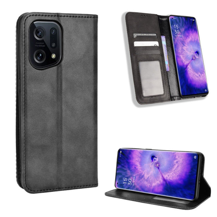 For OPPO Find X5 Magnetic Buckle Retro Texture Leather Phone Case