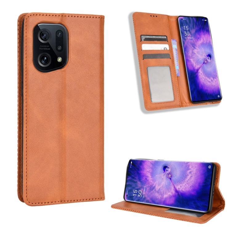 For OPPO Find X5 Magnetic Buckle Retro Texture Leather Phone Case