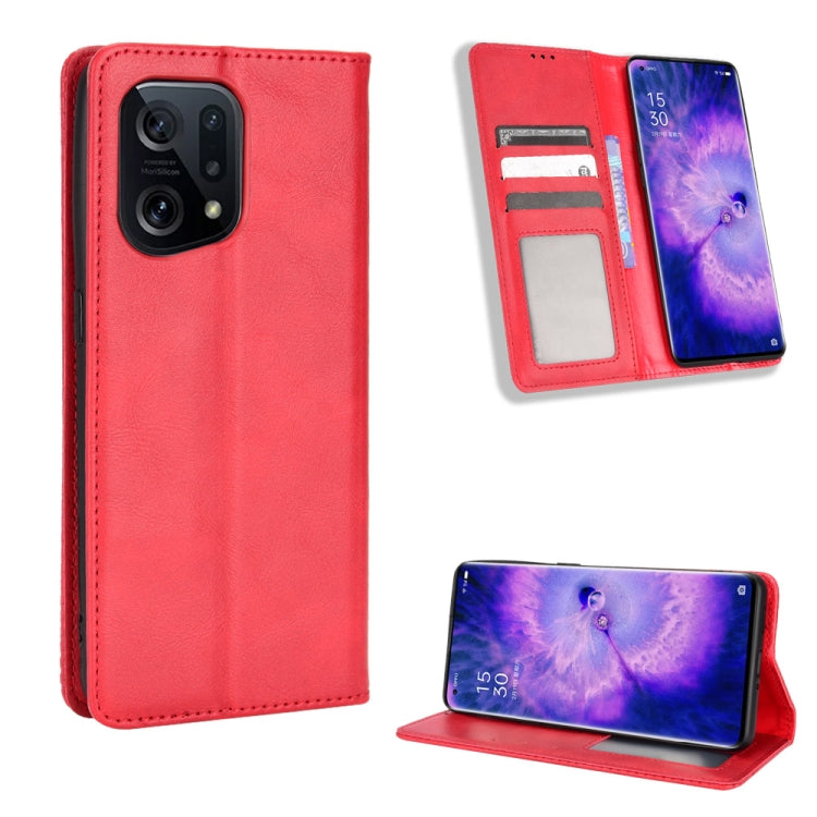 For OPPO Find X5 Magnetic Buckle Retro Texture Leather Phone Case