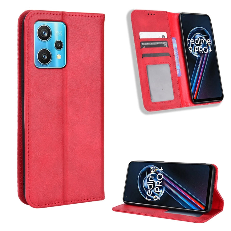 For OPPO Realme 9 Pro+ Magnetic Buckle Retro Texture Leather Phone Case