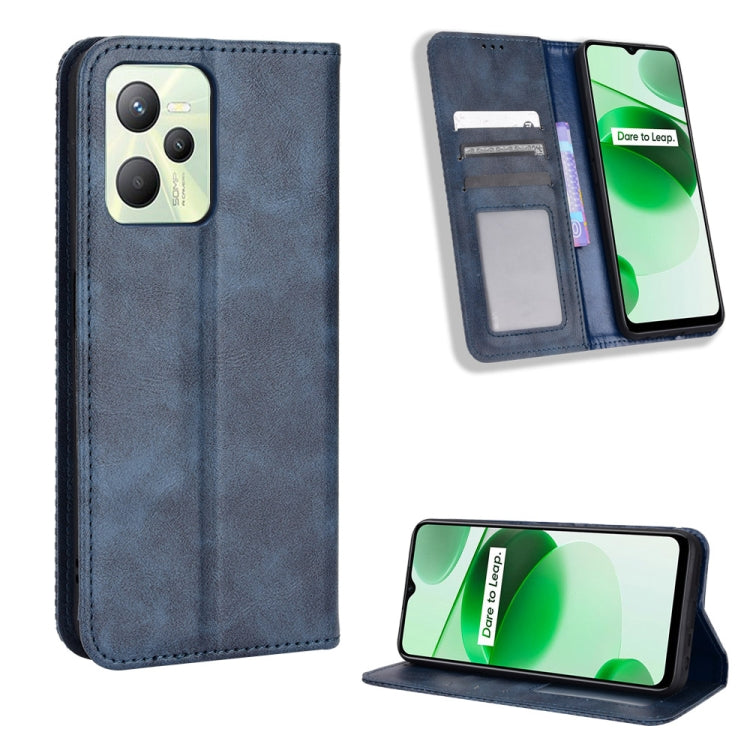 For OPPO Realme C35 Magnetic Buckle Retro Texture Leather Phone Case