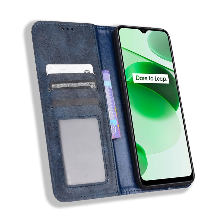 For OPPO Realme C35 Magnetic Buckle Retro Texture Leather Phone Case