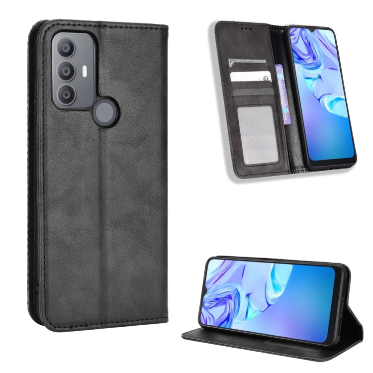 For TCL 30 SE / 30 E / 306 / Sharp Aquos V6 Magnetic Buckle Retro Texture Leather Phone Case