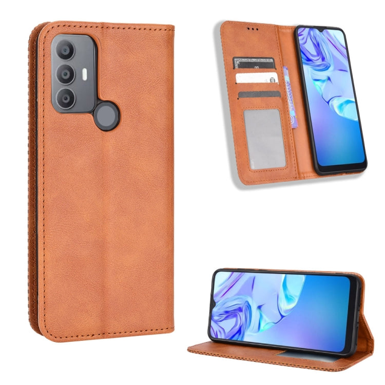 For TCL 30 SE / 30 E / 306 / Sharp Aquos V6 Magnetic Buckle Retro Texture Leather Phone Case