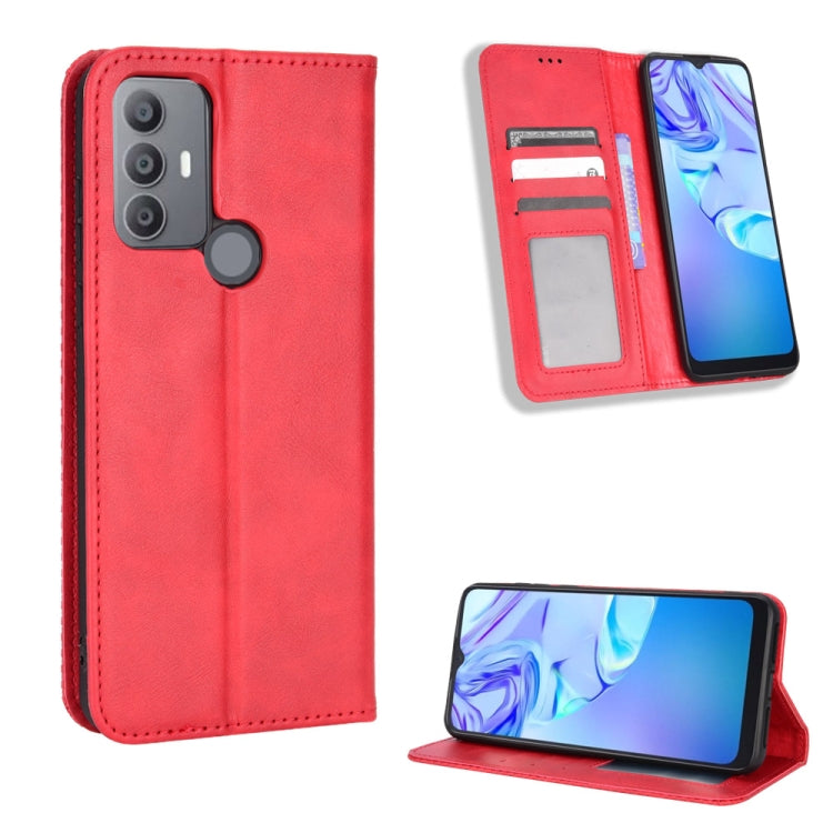 For TCL 30 SE / 30 E / 306 / Sharp Aquos V6 Magnetic Buckle Retro Texture Leather Phone Case