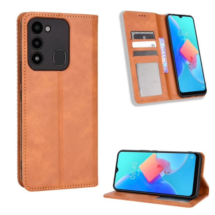 For TECNO Spark Go 2022 / Spark 8C Magnetic Buckle Retro Texture Leather Phone Case