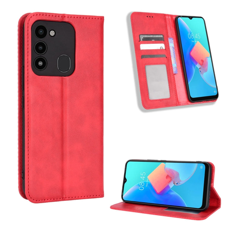 For TECNO Spark Go 2022 / Spark 8C Magnetic Buckle Retro Texture Leather Phone Case
