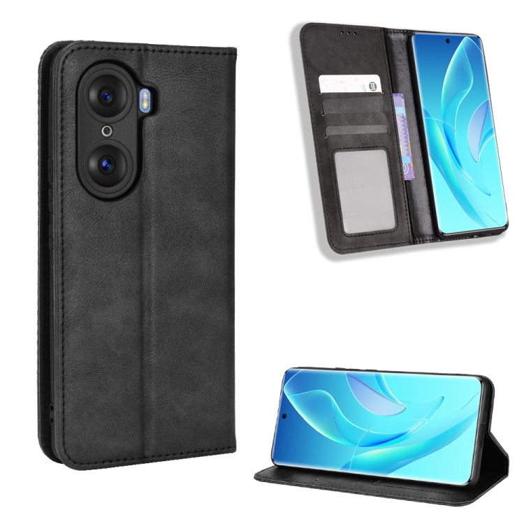 For Honor 60 Magnetic Buckle Retro Texture Leather Phone Case