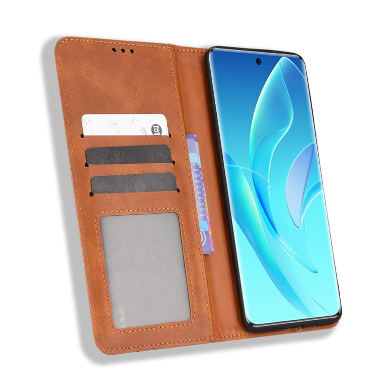 For Honor 60 Magnetic Buckle Retro Texture Leather Phone Case
