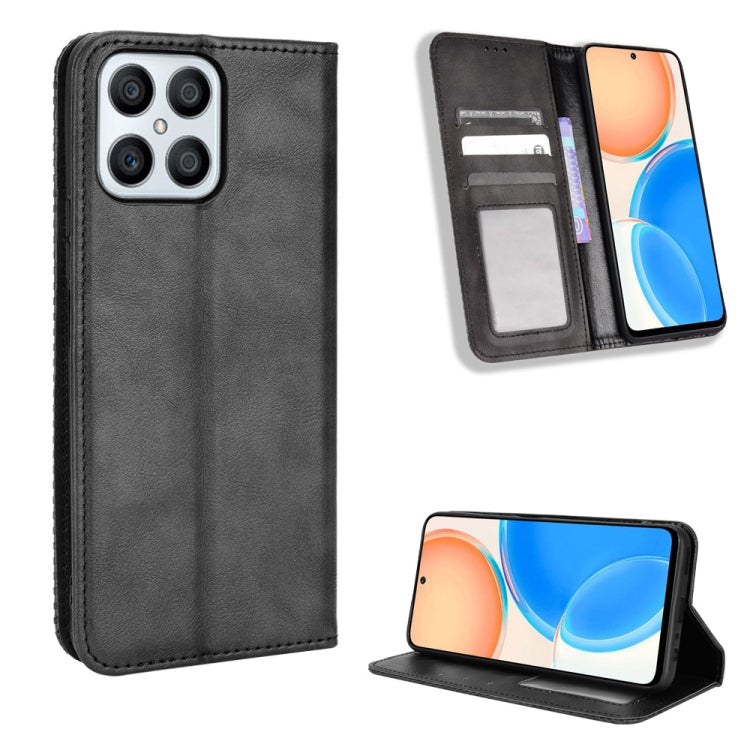 For Honor X8 Magnetic Buckle Retro Texture Leather Phone Case