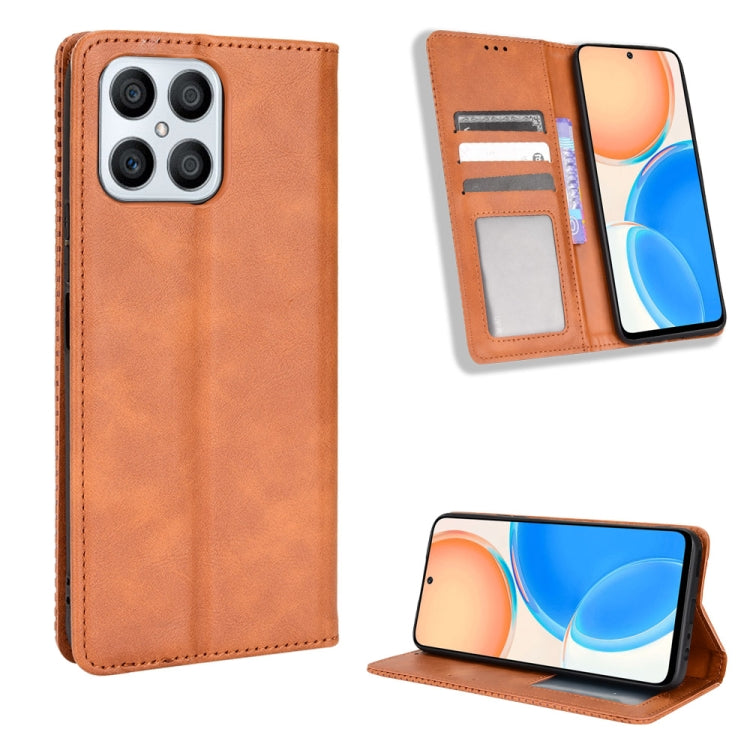 For Honor X8 Magnetic Buckle Retro Texture Leather Phone Case