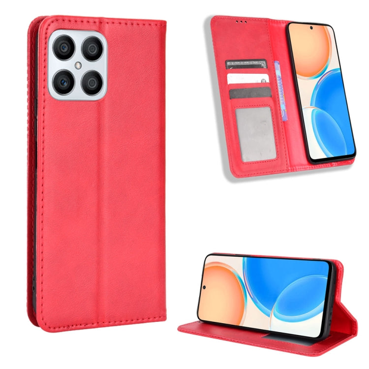 For Honor X8 Magnetic Buckle Retro Texture Leather Phone Case