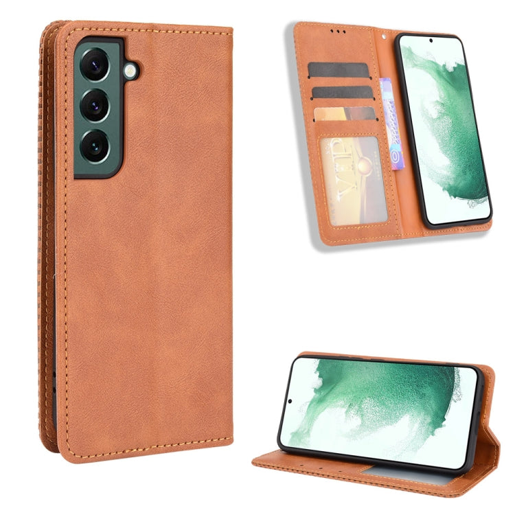 For Samsung Galaxy S22+ 5G Magnetic Buckle Retro Texture Leather Phone Case