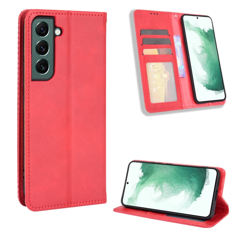 For Samsung Galaxy S22+ 5G Magnetic Buckle Retro Texture Leather Phone Case