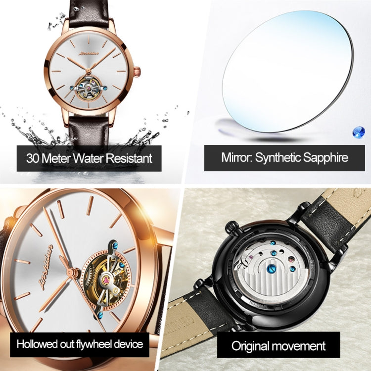JIN SHI DUN 8812 Women Simple Hollowed Waterproof Automatic Mechanical Watch