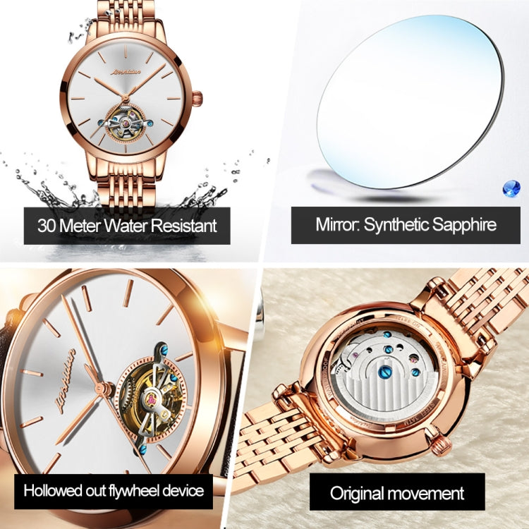 JIN SHI DUN 8812 Women Simple Hollowed Waterproof Automatic Mechanical Watch