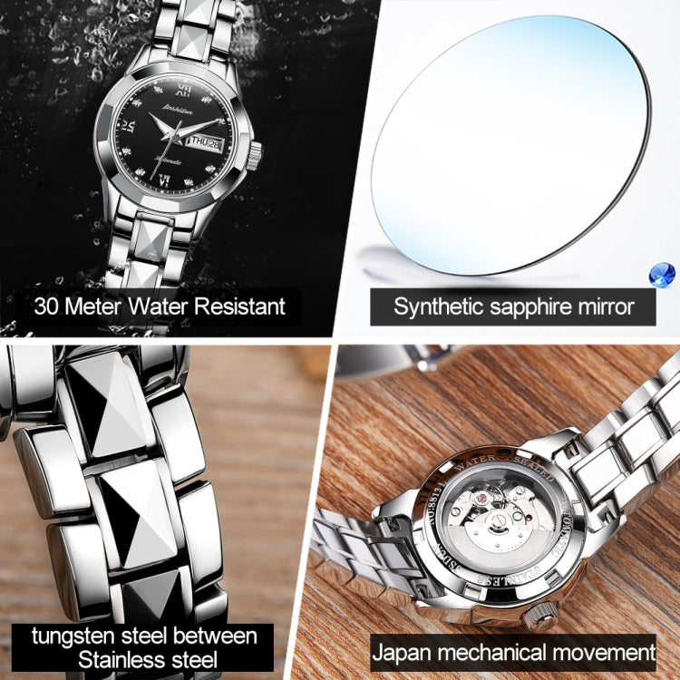 JIN SHI DUN 8813 Fashion Waterproof Luminous Automatic Mechanical Watch, Style:Women