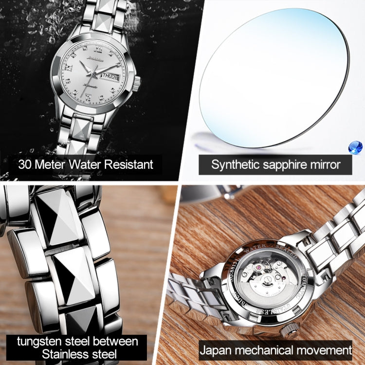 JIN SHI DUN 8813 Fashion Waterproof Luminous Automatic Mechanical Watch, Style:Women