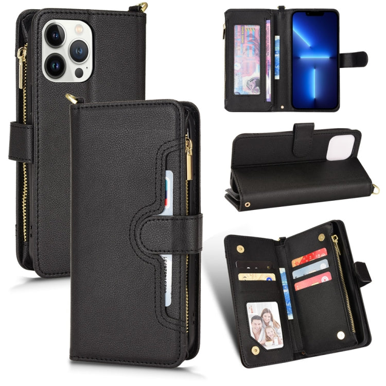 For iPhone 13 Pro Max Litchi Texture Zipper Leather Phone Case
