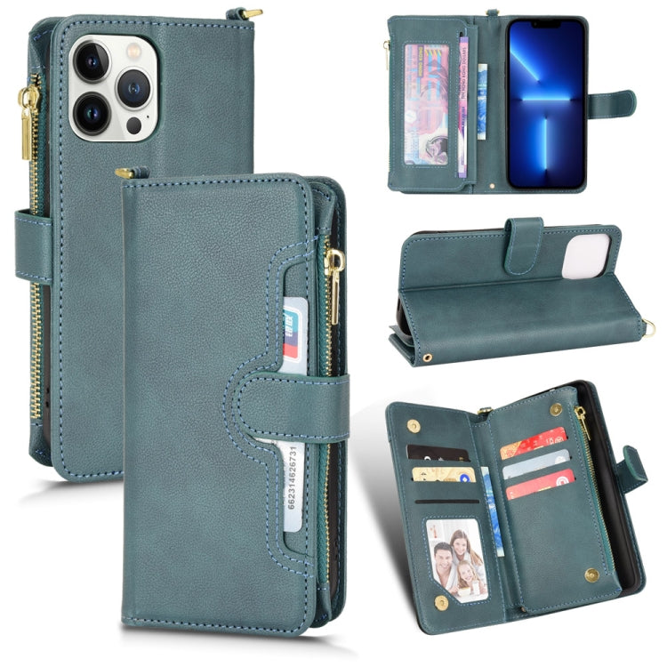 For iPhone 13 Pro Max Litchi Texture Zipper Leather Phone Case