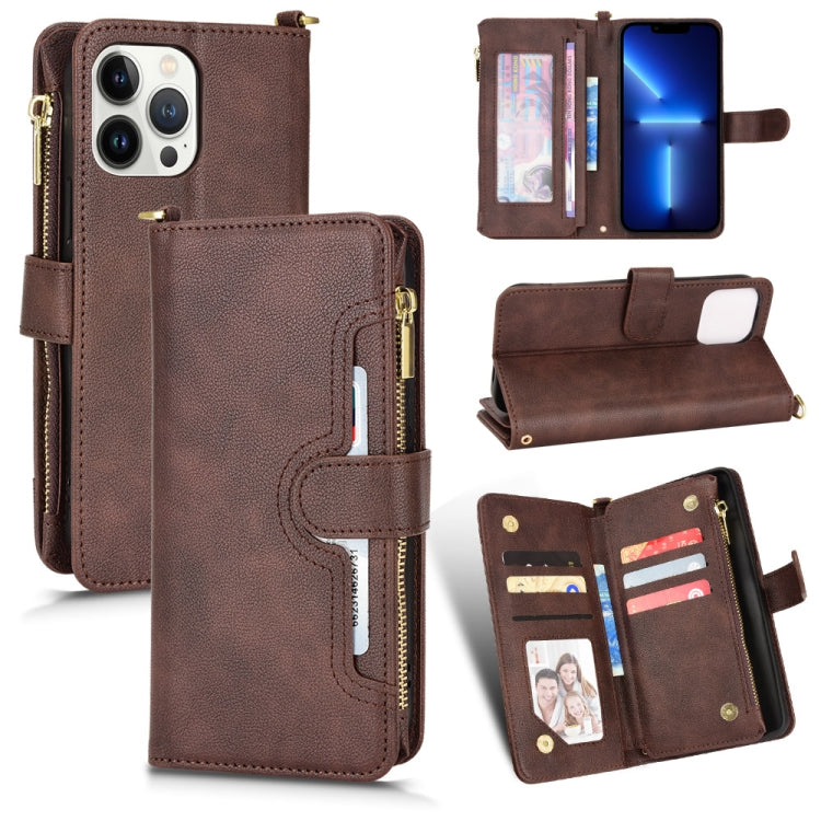For iPhone 13 Pro Max Litchi Texture Zipper Leather Phone Case