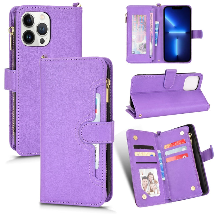 For iPhone 13 Pro Max Litchi Texture Zipper Leather Phone Case