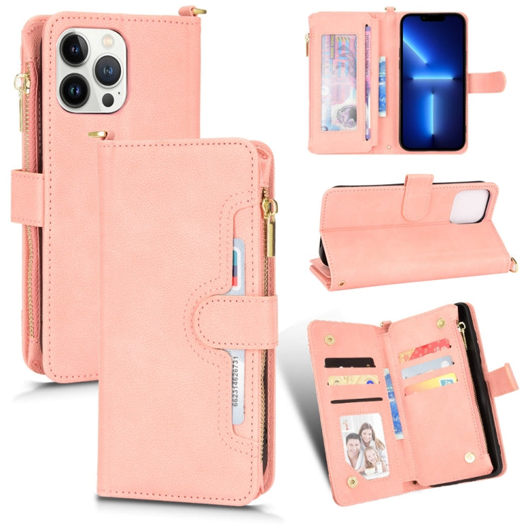 For iPhone 13 Pro Max Litchi Texture Zipper Leather Phone Case