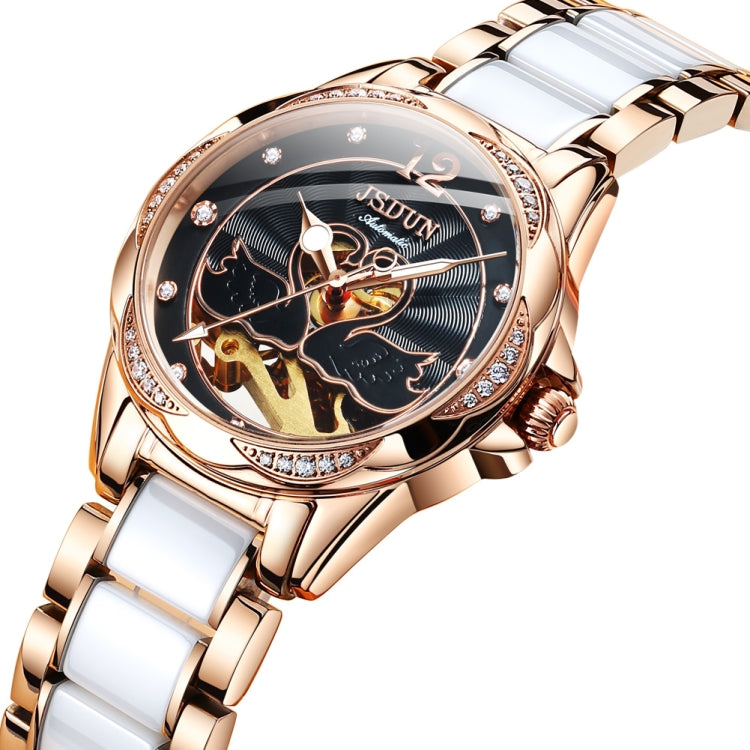 JIN SHI DUN 8831 Women Fashion Diamond Hollowed Waterproof Ceramic Mechanical Watch