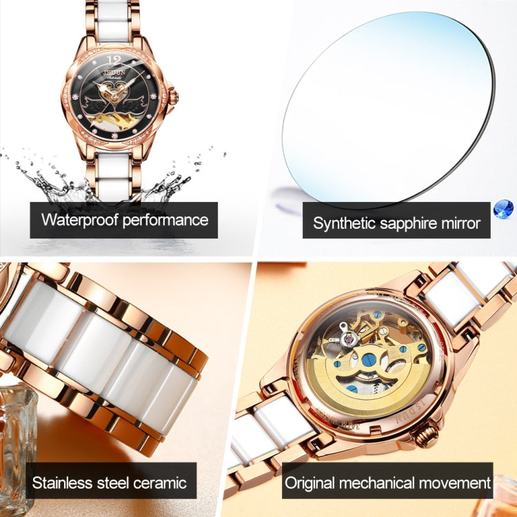 JIN SHI DUN 8831 Women Fashion Diamond Hollowed Waterproof Ceramic Mechanical Watch
