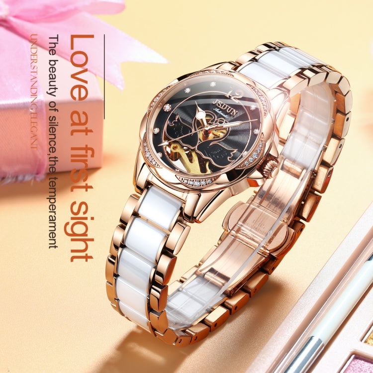 JIN SHI DUN 8831 Women Fashion Diamond Hollowed Waterproof Ceramic Mechanical Watch