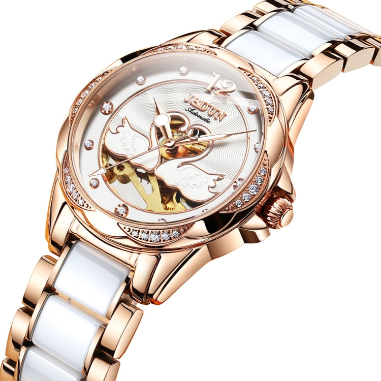 JIN SHI DUN 8831 Women Fashion Diamond Hollowed Waterproof Ceramic Mechanical Watch
