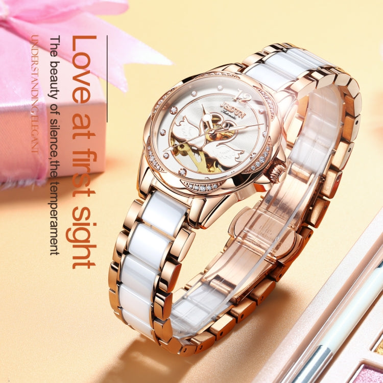 JIN SHI DUN 8831 Women Fashion Diamond Hollowed Waterproof Ceramic Mechanical Watch