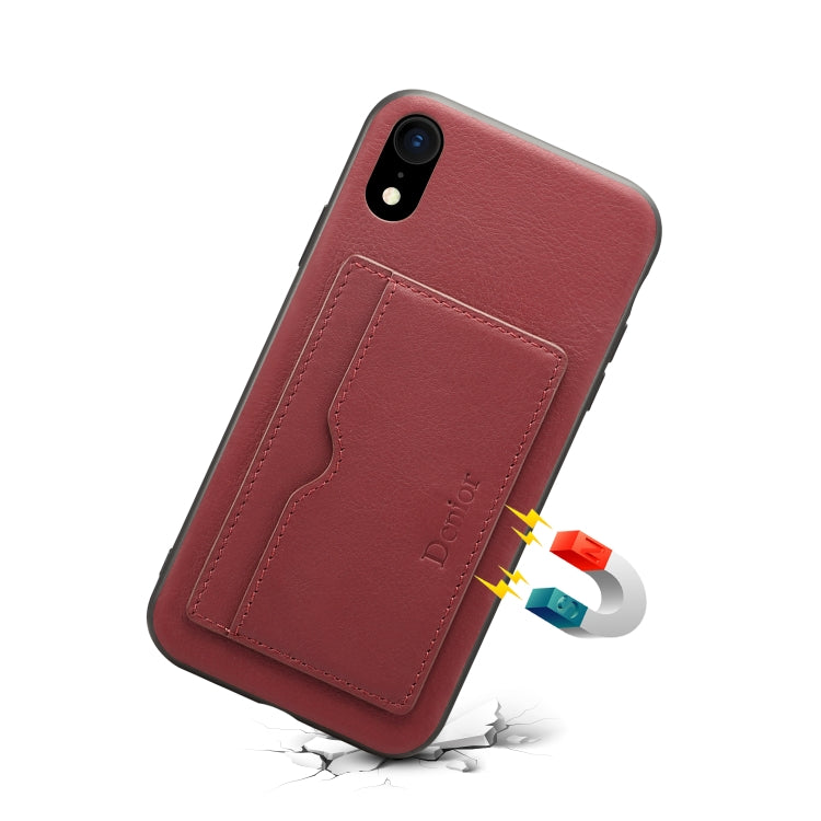 For iPhone XR Denior V3 Luxury Car Cowhide Leather Protective Case with Holder & Card Slot