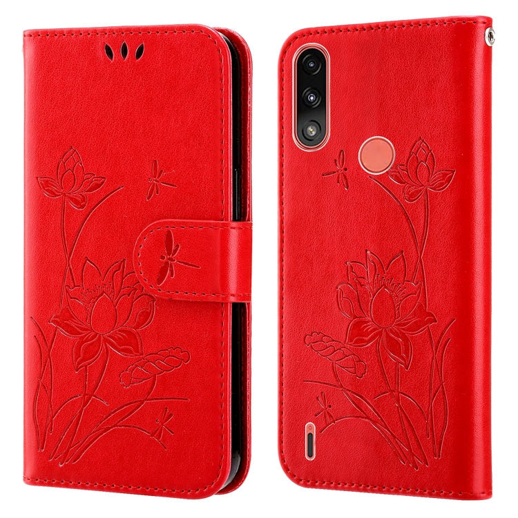 For Motorola Moto E7i Power / E7 Power Lotus Embossed Leather Phone Case