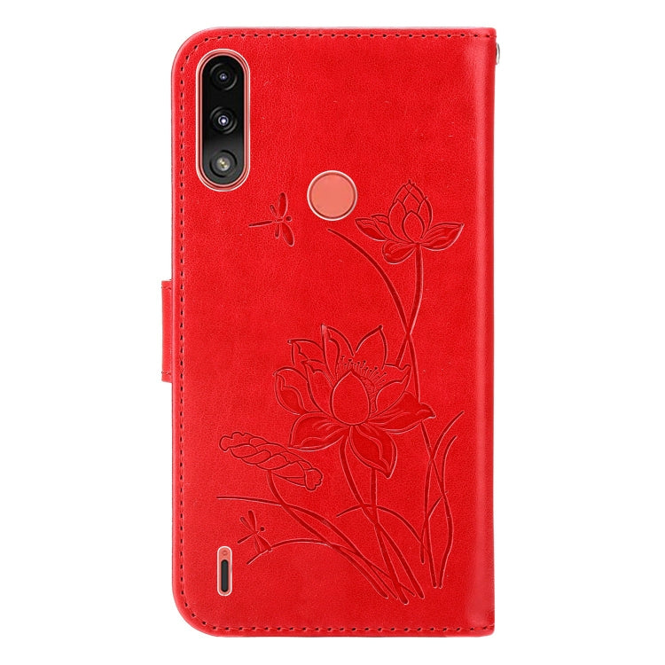 For Motorola Moto E7i Power / E7 Power Lotus Embossed Leather Phone Case